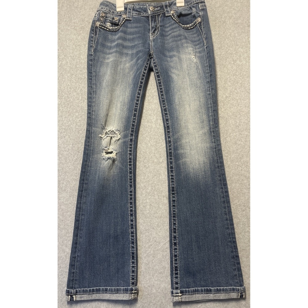 Miss Me Women's Signature Boot Medium Wash Jeans Embellished Pockets Size 28